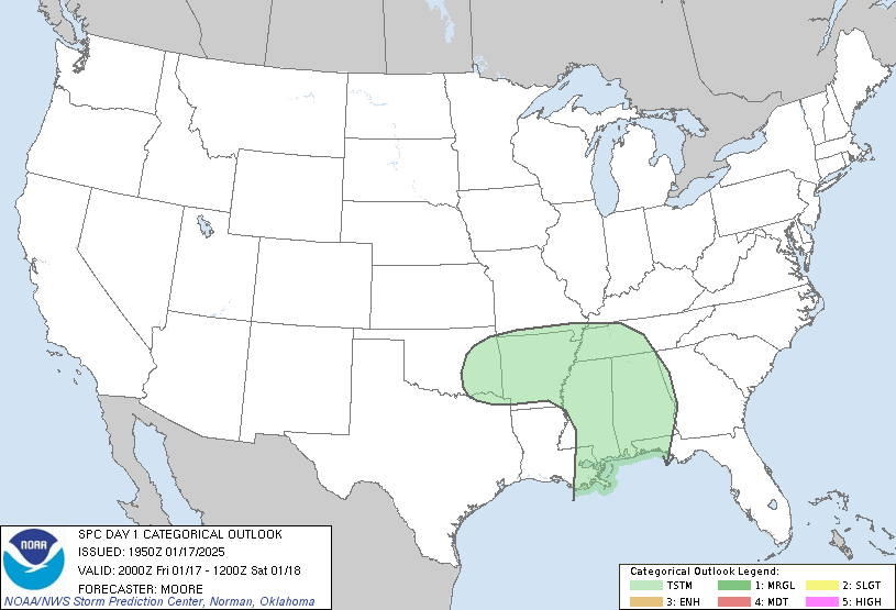 Original SPC Day 1 national outlook valid 2025-01-17, including the official legend and printed issuance.