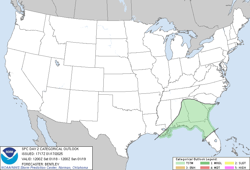 Original SPC Day 2 national outlook valid 2025-01-18, including the official legend and printed issuance.