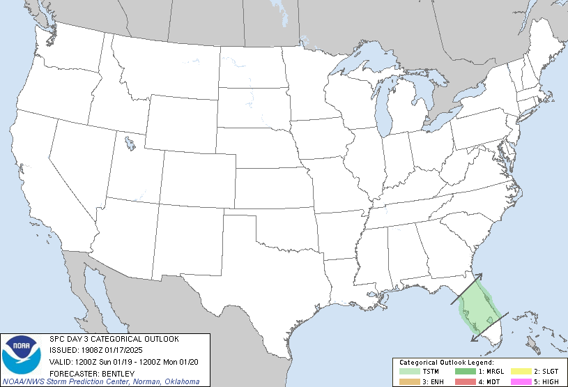 Original SPC Day 3 national outlook valid 2025-01-19, including the official legend and printed issuance.