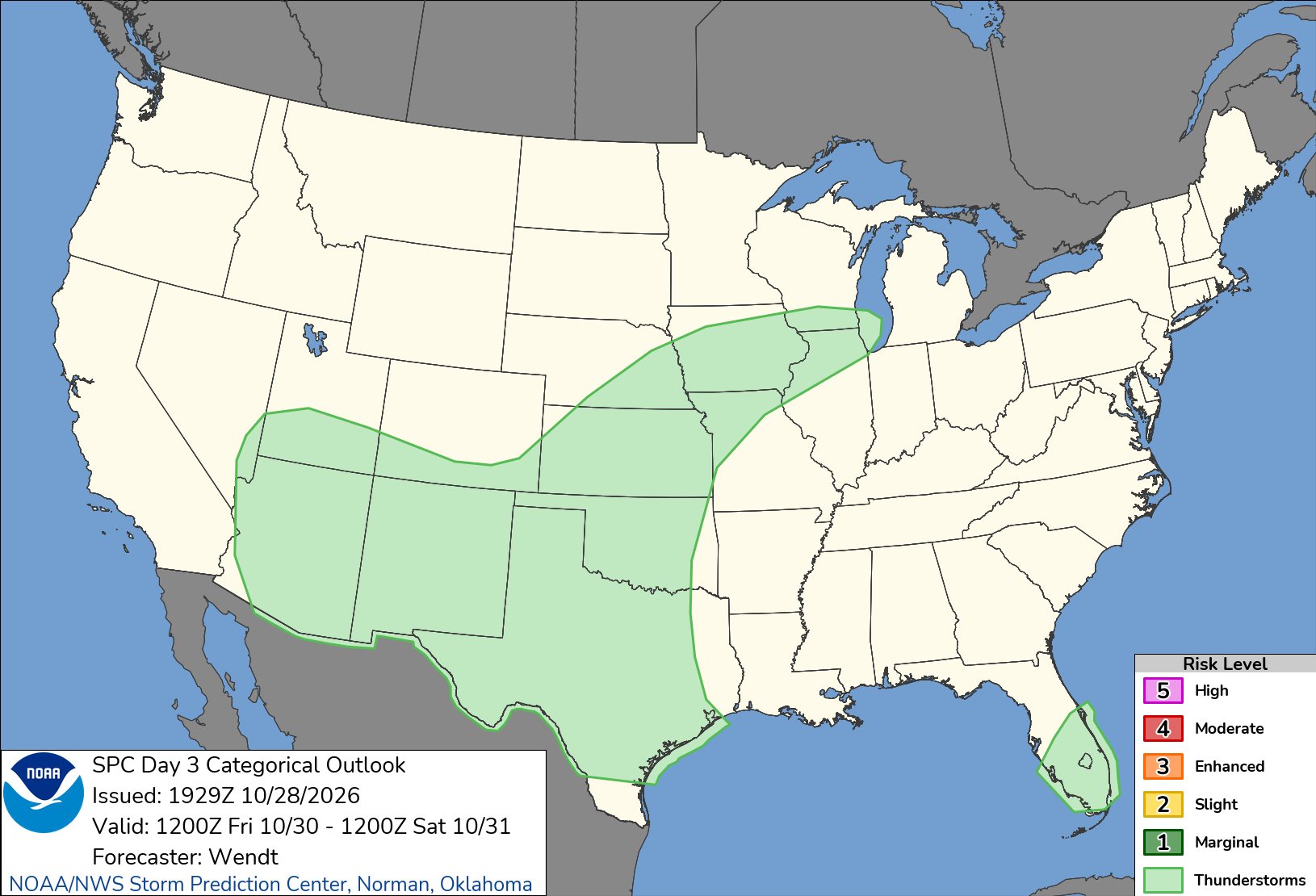 Original SPC Day 3 national outlook valid 2026-10-30, including the official legend and printed issuance.