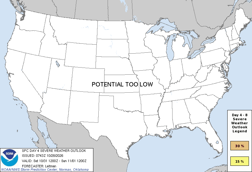 Original SPC Day 4 national outlook valid 2026-10-31, including the official legend and printed issuance.