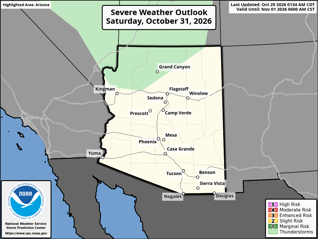 Original SPC partner Day 3 outlook map for Arizona, including its printed dates and legend.