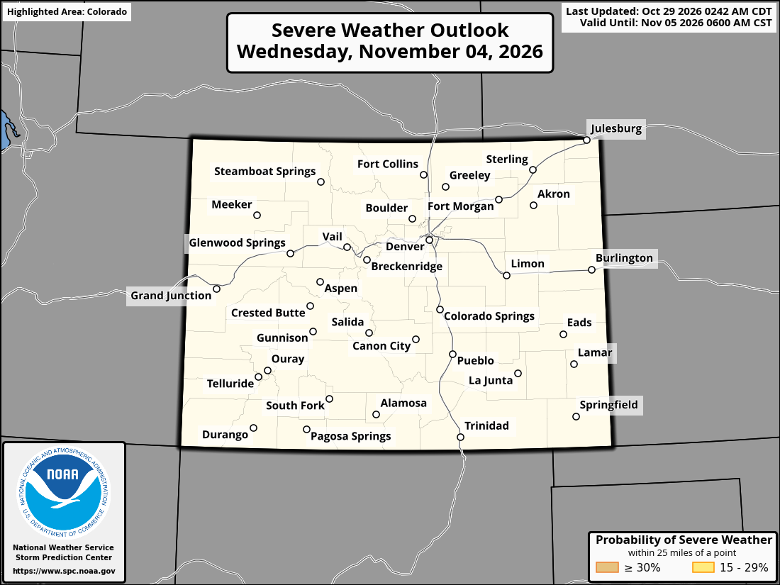 Original SPC partner Day 7 outlook map for Colorado, including its printed dates and legend. State context for Pueblo.