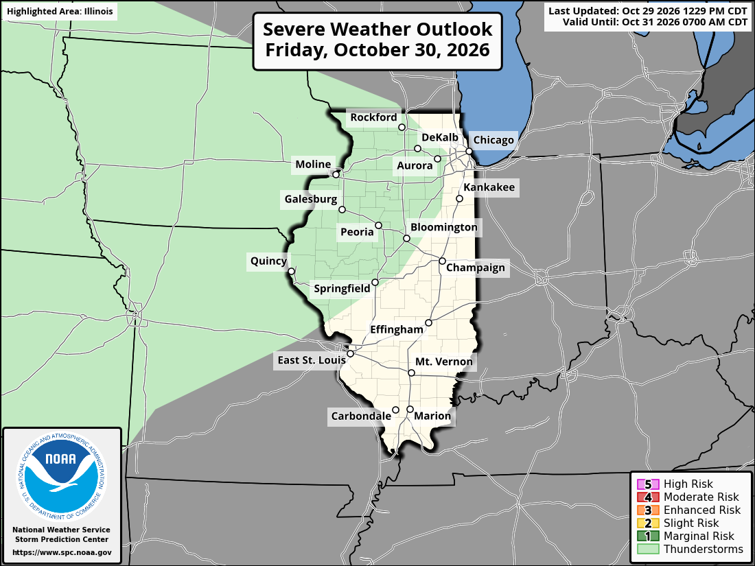 Original SPC partner Day 2 outlook map for Illinois, including its printed dates and legend. State context for Rockford.