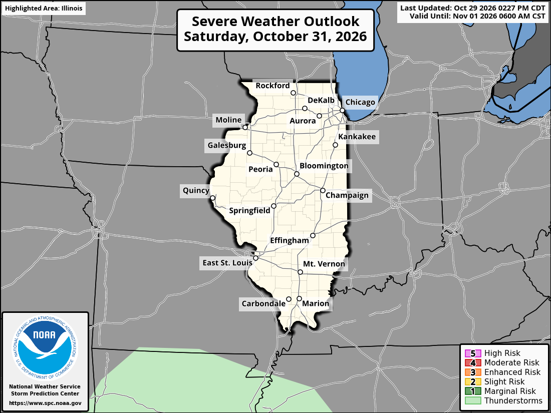 Original SPC partner Day 3 outlook map for Illinois, including its printed dates and legend. State context for Rockford.