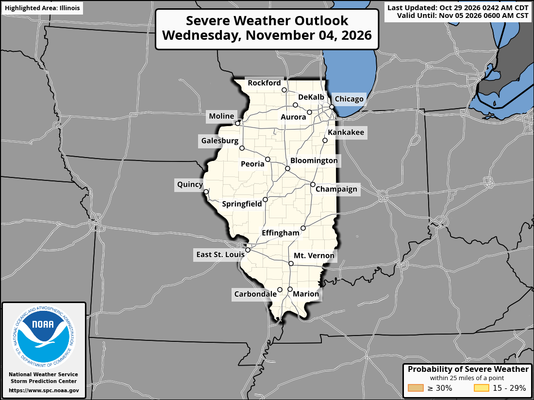 Original SPC partner Day 7 outlook map for Illinois, including its printed dates and legend. State context for Rockford.