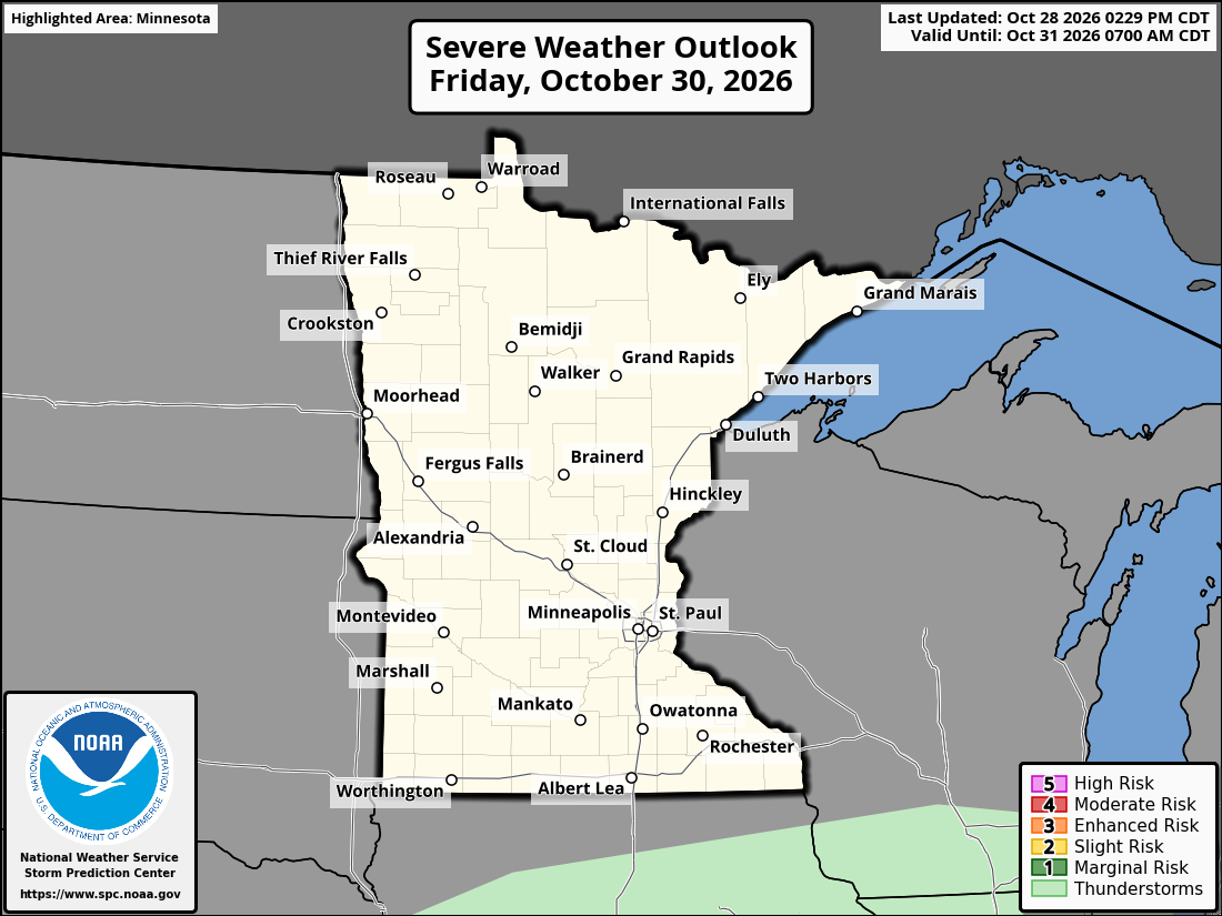 Original SPC partner Day 3 outlook map for Minnesota, including its printed dates and legend.