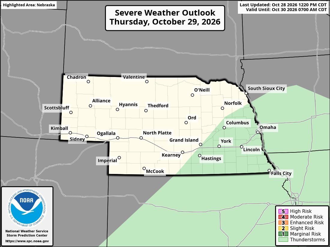 Original SPC partner Day 2 outlook map for Nebraska, including its printed dates and legend.