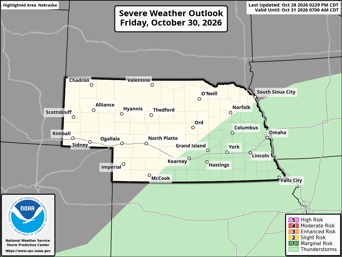 Original SPC partner Day 3 outlook map for Nebraska, including its printed dates and legend.