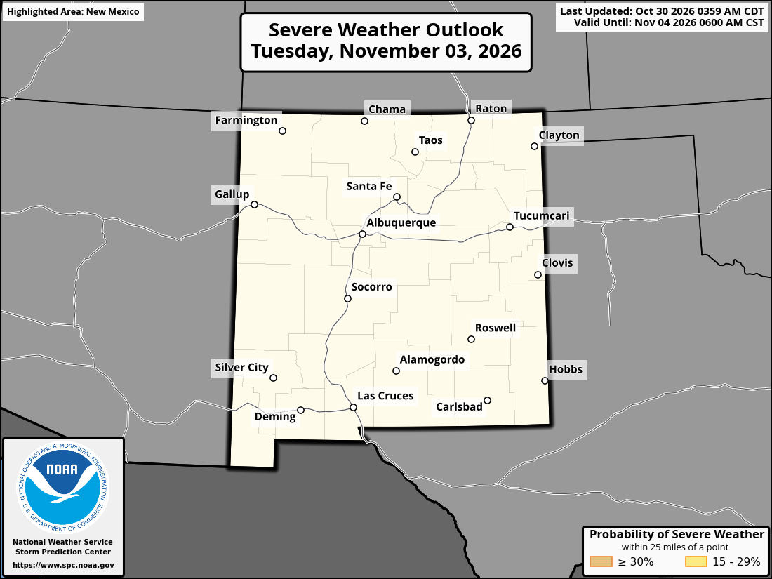 Original SPC partner Day 5 outlook map for New Mexico, including its printed dates and legend.