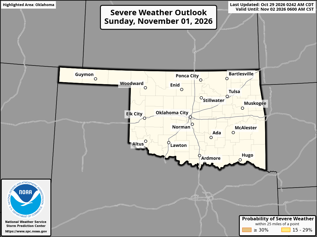 Original SPC partner Day 4 outlook map for Oklahoma, including its printed dates and legend. State context for Atoka.