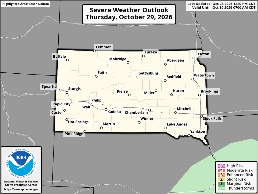 Original SPC partner Day 2 outlook map for South Dakota, including its printed dates and legend.