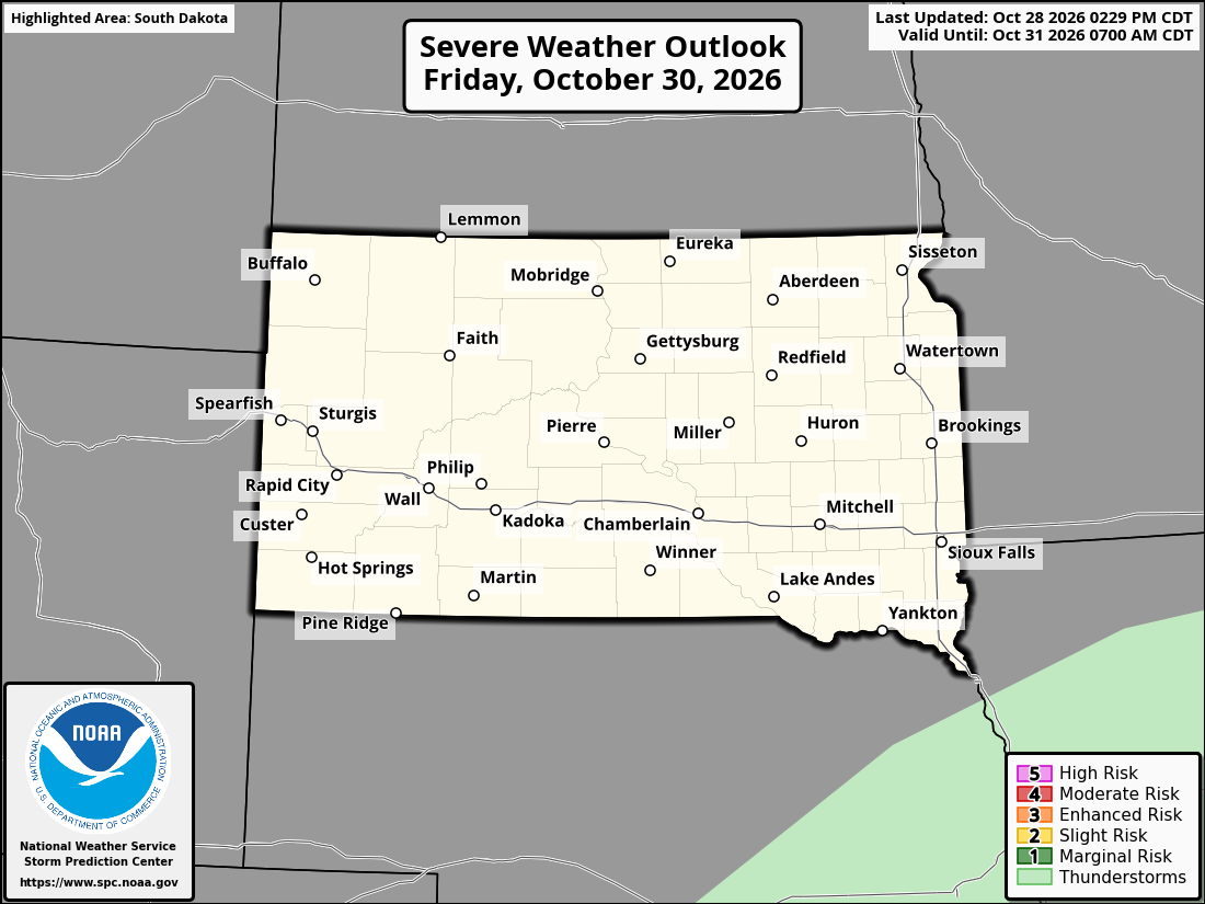 Original SPC partner Day 3 outlook map for South Dakota, including its printed dates and legend.