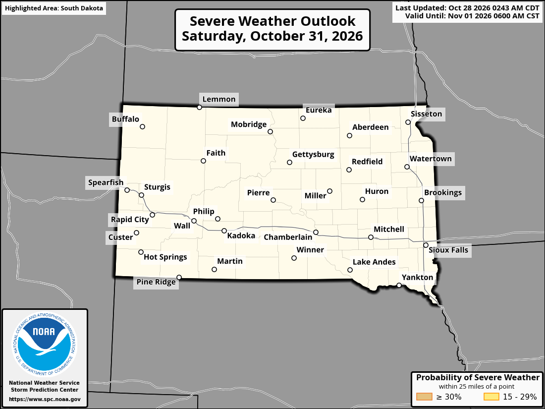 Original SPC partner Day 4 outlook map for South Dakota, including its printed dates and legend.