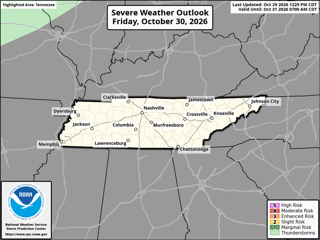 Original SPC partner Day 2 outlook map for Tennessee, including its printed dates and legend. State context for Bristol.