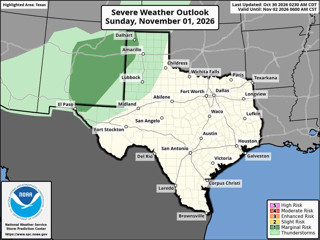 Original SPC partner Day 3 outlook map for Texas, including its printed dates and legend.