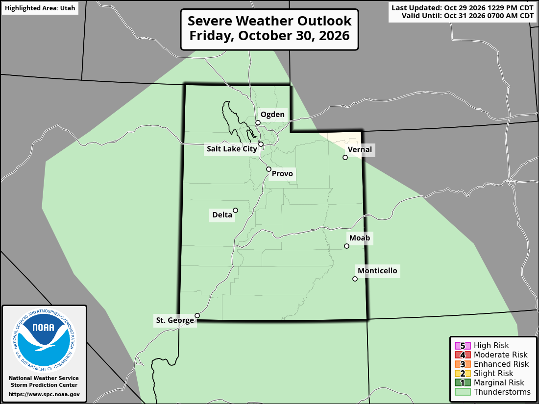 Original SPC partner Day 2 outlook map for Utah, including its printed dates and legend. State context for West Jordan.