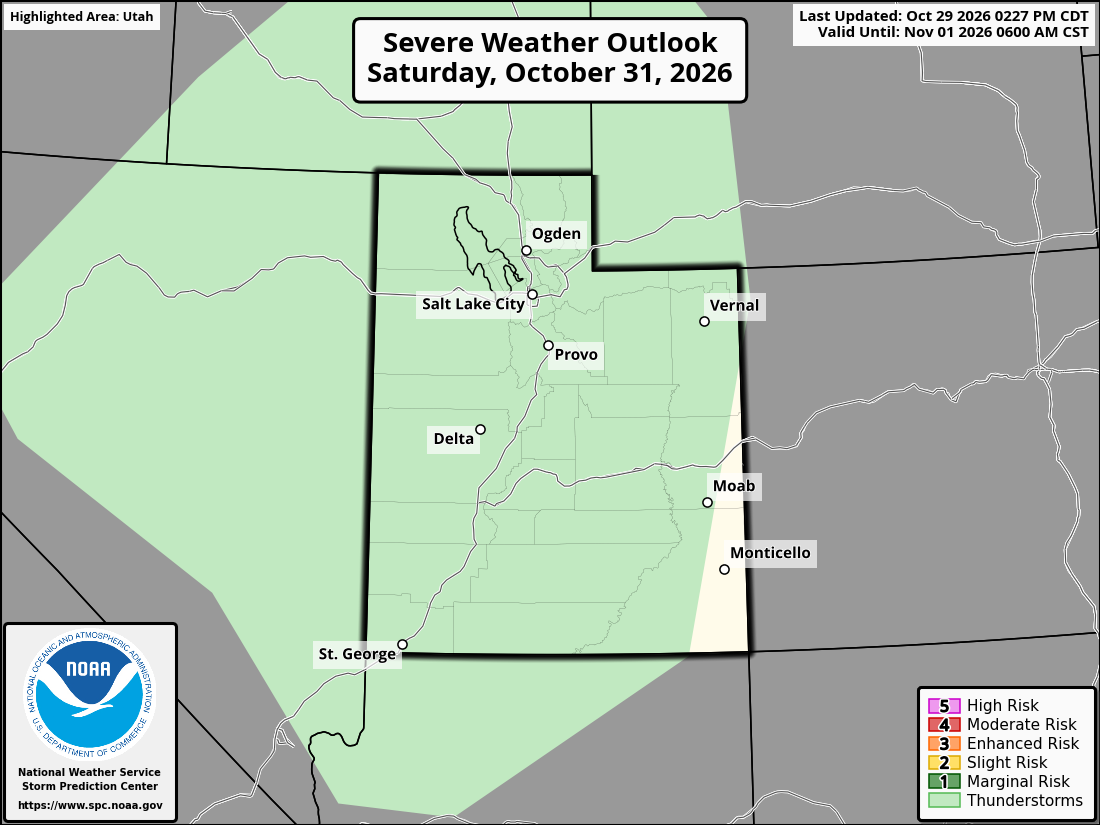 Original SPC partner Day 3 outlook map for Utah, including its printed dates and legend. State context for West Jordan.