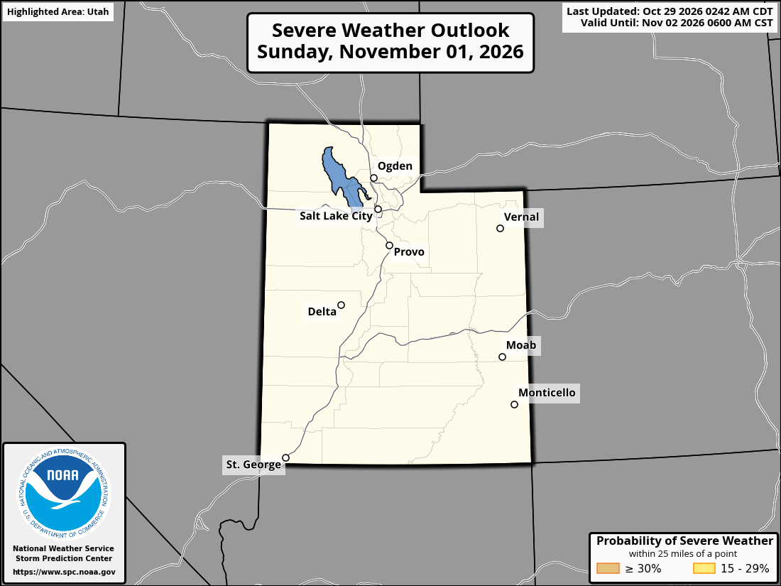 Original SPC partner Day 4 outlook map for Utah, including its printed dates and legend. State context for West Jordan.