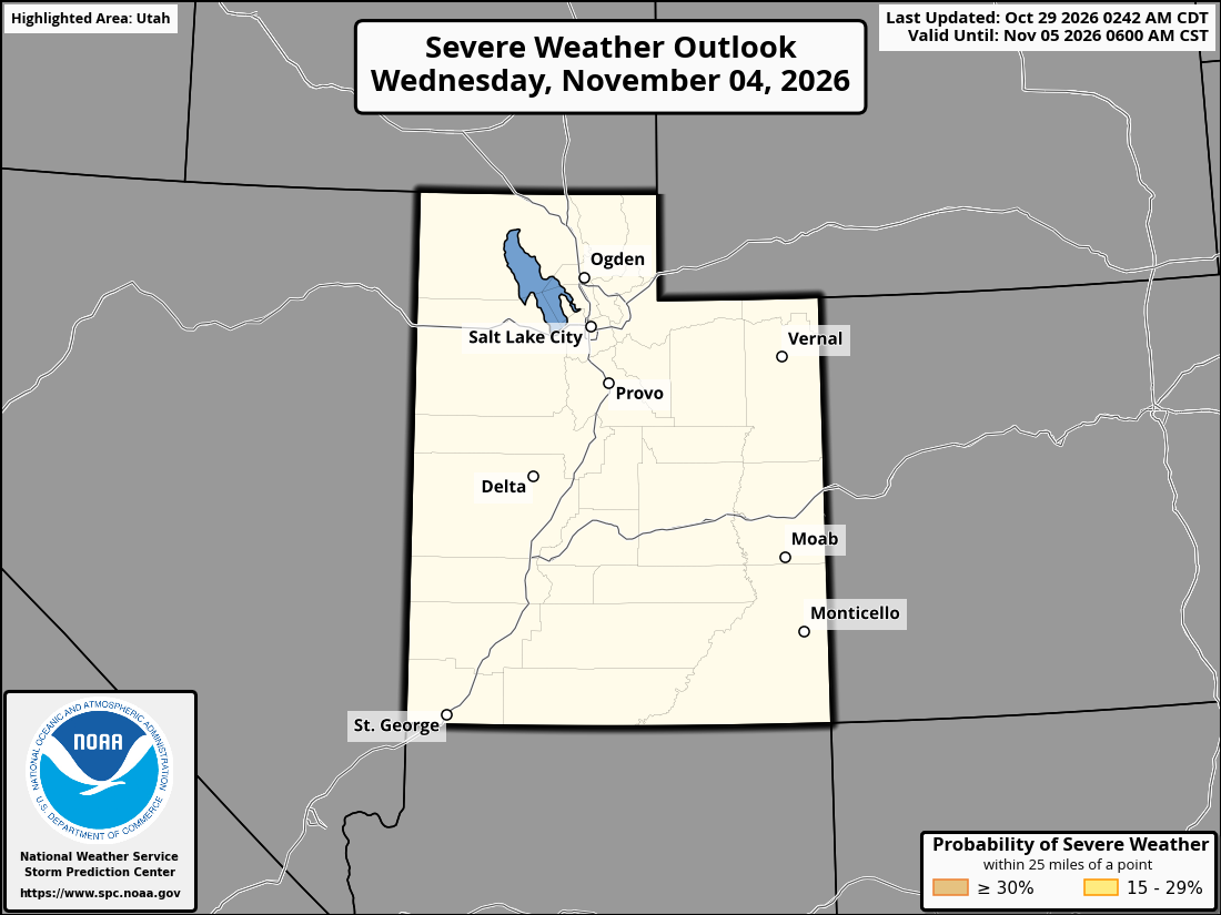 Original SPC partner Day 7 outlook map for Utah, including its printed dates and legend. State context for West Jordan.