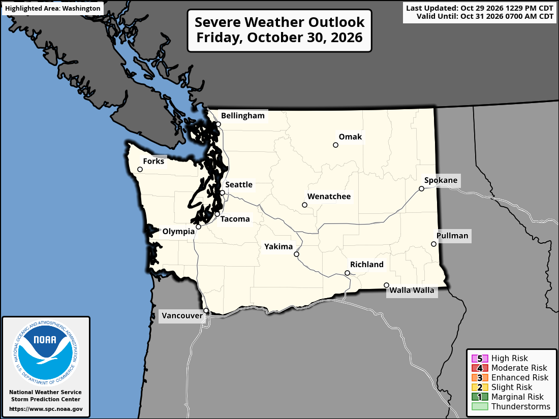 Original SPC partner Day 2 outlook map for Washington, including its printed dates and legend. State context for Bellingham.