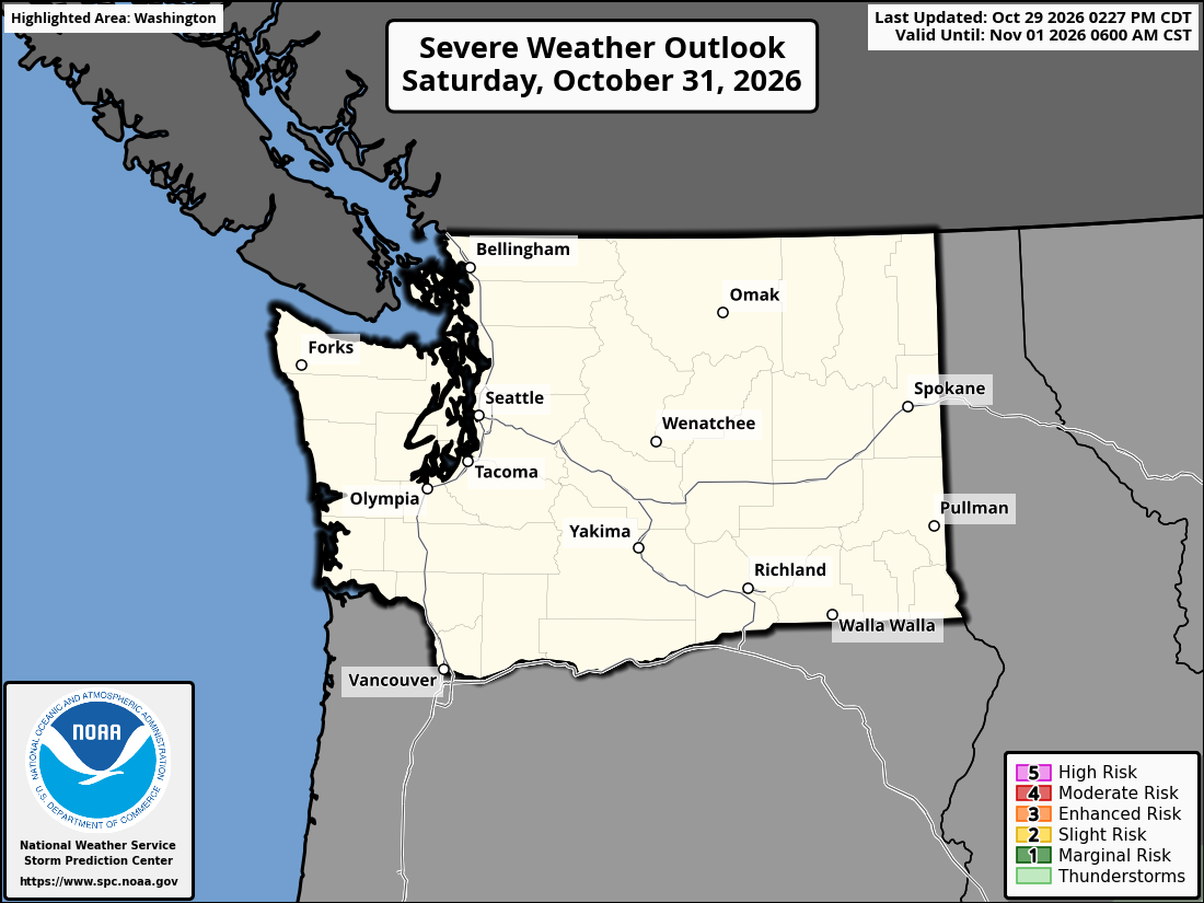 Original SPC partner Day 3 outlook map for Washington, including its printed dates and legend. State context for Bellingham.