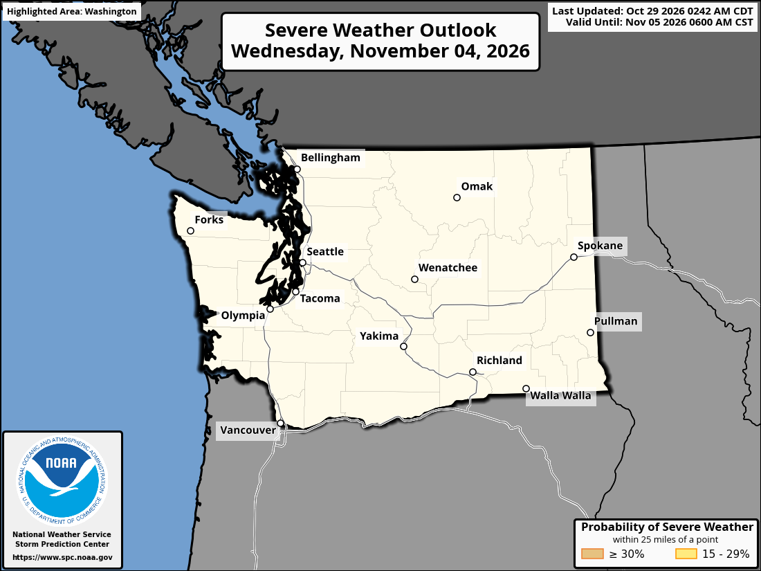 Original SPC partner Day 7 outlook map for Washington, including its printed dates and legend. State context for Bellingham.
